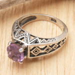 Amethyst cocktail ring, 'Sky Goddess Temple' - 925 Silver Solitaire Ring Artisan Crafted with Amethyst