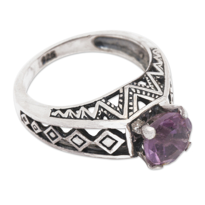 Amethyst cocktail ring, 'Sky Goddess Temple' - 925 Silver Solitaire Ring Artisan Crafted with Amethyst