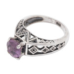 Amethyst cocktail ring, 'Sky Goddess Temple' - 925 Silver Solitaire Ring Artisan Crafted with Amethyst