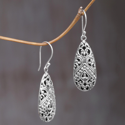 Sterling silver dangle earrings, 'Temple of Ferns' - Sterling Silver Dangle Earrings from Indonesia