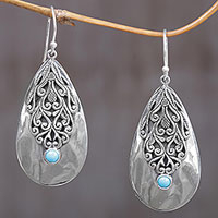 Sterling silver dangle earrings, 'Silver Crest' - Sterling Silver and Reconstituted Turquoise Dangle Earrings