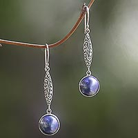 Cultured pearl dangle earrings, 'Twilight Blue'