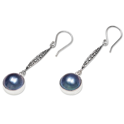 Aretes colgantes de perlas cultivadas - Aretes colgantes de plata de ley y perla Mabe cultivada