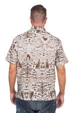 Men's cotton batik shirt, 'Continuous Love' - Men's Brown & White Short Sleeve Cotton Batik Button Shirt