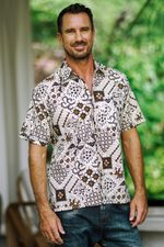Men's cotton batik shirt, 'Island Kaleidoscope' - Men's Cotton Batik Shirt with Traditional Balinese Motifs