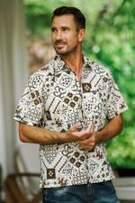 Men's cotton batik shirt, 'Island Kaleidoscope' - Men's Cotton Batik Shirt with Traditional Balinese Motifs