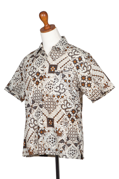 Camisa batik de algodón para hombre - Camisa Batik de algodón para hombre con motivos tradicionales balineses