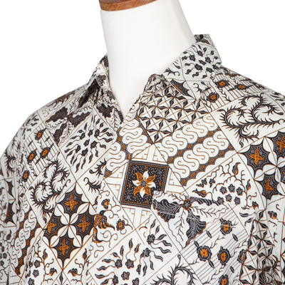 Men's cotton batik shirt, 'Island Kaleidoscope' - Men's Cotton Batik Shirt with Traditional Balinese Motifs