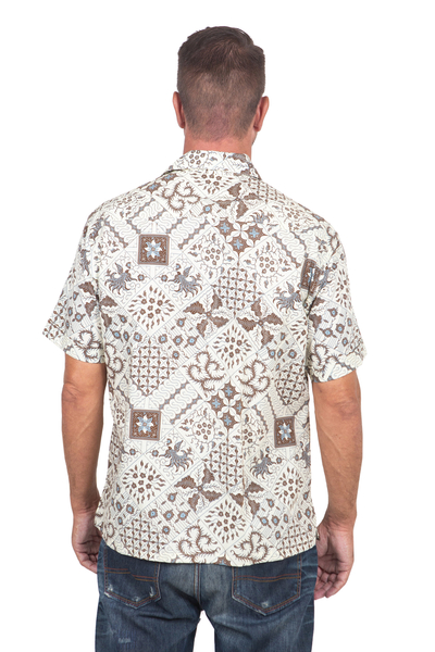 Camisa de hombre de algodón batik - Camisa Batik de algodón para hombre hecha a mano con motivos balineses
