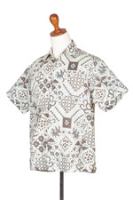 Men's batik cotton shirt, 'Javanese Batik' - Handmade Men's Cotton Batik Shirt with Balinese Motifs