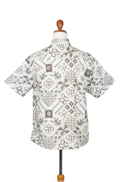 Herrenhemd aus Batik-Baumwolle - Handgefertigtes Herren-Batikhemd aus Baumwolle mit balinesischen Motiven