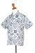 Men's cotton batik shirt, 'Island Batik' - Men's Blue & White Short Sleeve Cotton Batik Button Shirt (image 2e) thumbail