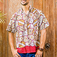 Men's cotton batik shirt, 'Island Classic' - Men's Short Sleeve Cotton Batik Button Shirt with Pocket