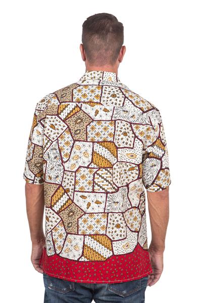 Herren-Batikhemd aus Baumwolle - Herren-Kurzarmhemd aus Baumwolle mit Batik-Knöpfen und Tasche