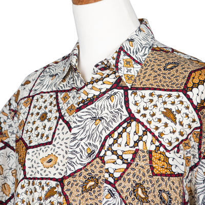 Herren-Batikhemd aus Baumwolle - Herren-Kurzarmhemd aus Baumwolle mit Batik-Knöpfen und Tasche