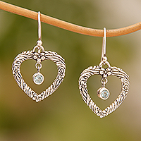 Blue topaz dangle earrings, 'Steal My Heart' - Handmade Blue Topaz and Sterling Silver Dangle Earrings