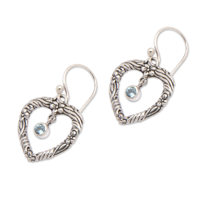 Blue topaz dangle earrings, 'Steal My Heart' - Handmade Blue Topaz and Sterling Silver Dangle Earrings