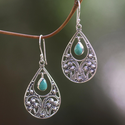 Sterling silver dangle earrings, 'Bali Crest' - Sterling Silver and Reconstituted Turquoise Dangle Earrings