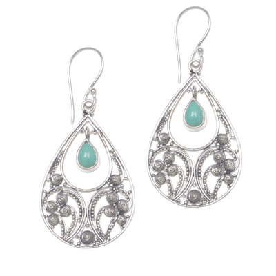 Sterling silver dangle earrings, 'Bali Crest' - Sterling Silver and Reconstituted Turquoise Dangle Earrings