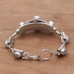 Amethyst and rainbow moonstone pendant bracelet, 'Jepun Goddess' - Amethyst and Rainbow Moonstone Floral Bracelet from Bali