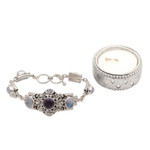 Amethyst and rainbow moonstone pendant bracelet, 'Jepun Goddess' - Amethyst and Rainbow Moonstone Floral Bracelet from Bali