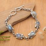 Rainbow moonstone link bracelet, 'Misty Domes' - Rainbow Moonstone Link Bracelet by Balinese Artisans