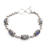Rainbow moonstone link bracelet, 'Misty Domes' - Rainbow Moonstone Link Bracelet by Balinese Artisans