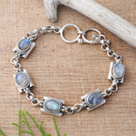 Rainbow moonstone link bracelet, 'Misty Domes' - Rainbow Moonstone Link Bracelet by Balinese Artisans