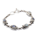 Rainbow moonstone link bracelet, 'Misty Domes' - Rainbow Moonstone Link Bracelet by Balinese Artisans