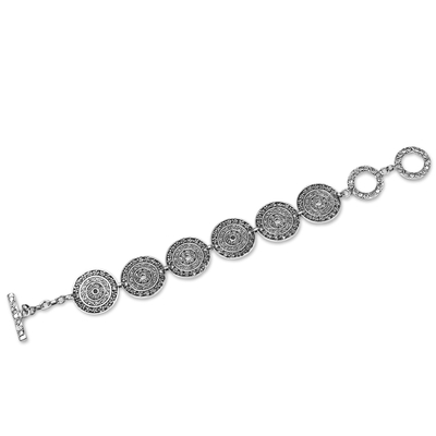 Sterling silver link bracelet, 'Frangipani Altar' - Sterling Silver Handcrafted Disc Link Bracelet