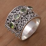 Peridot cocktail ring, 'Lucky Four' - Peridot and 925 Sterling Silver Multi-Stone Ring from Bali