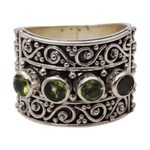Peridot cocktail ring, 'Lucky Four' - Peridot and 925 Sterling Silver Multi-Stone Ring from Bali
