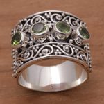 Peridot cocktail ring, 'Lucky Four' - Peridot and 925 Sterling Silver Multi-Stone Ring from Bali