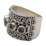 Peridot cocktail ring, 'Lucky Four' - Peridot and 925 Sterling Silver Multi-Stone Ring from Bali