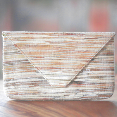 Cotton clutch handbag, 'Tropical Savannah' - Handmade White Cotton Clutch Handbag from Indonesia