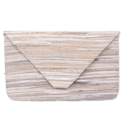 Cotton clutch handbag, 'Tropical Savannah' - Handmade White Cotton Clutch Handbag from Indonesia