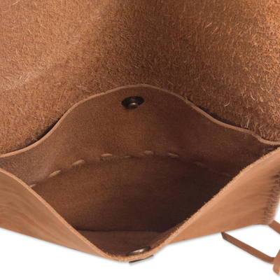 Leather sling bag, 'Caramel Travels' - Handcrafted Leather Sling Handbag in Caramel from Bali