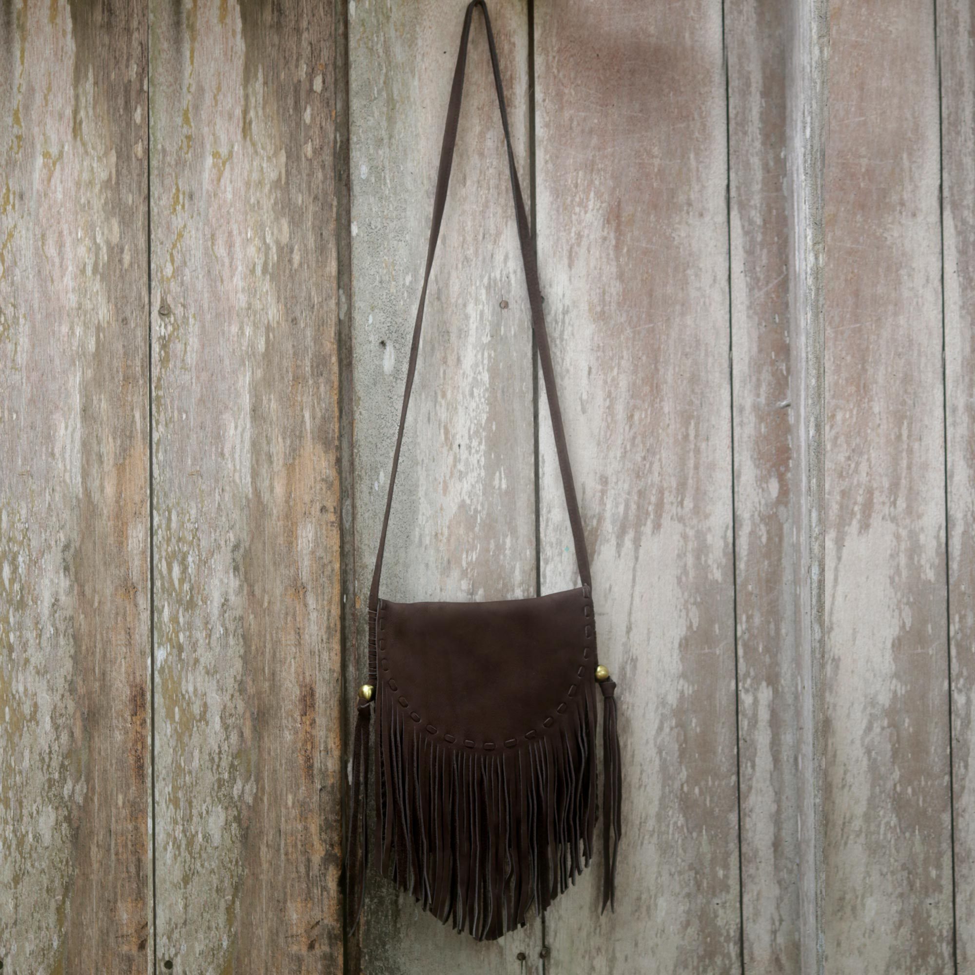 Bohemian Style Espresso Brown Suede Fringe Shoulder Bag Espresso