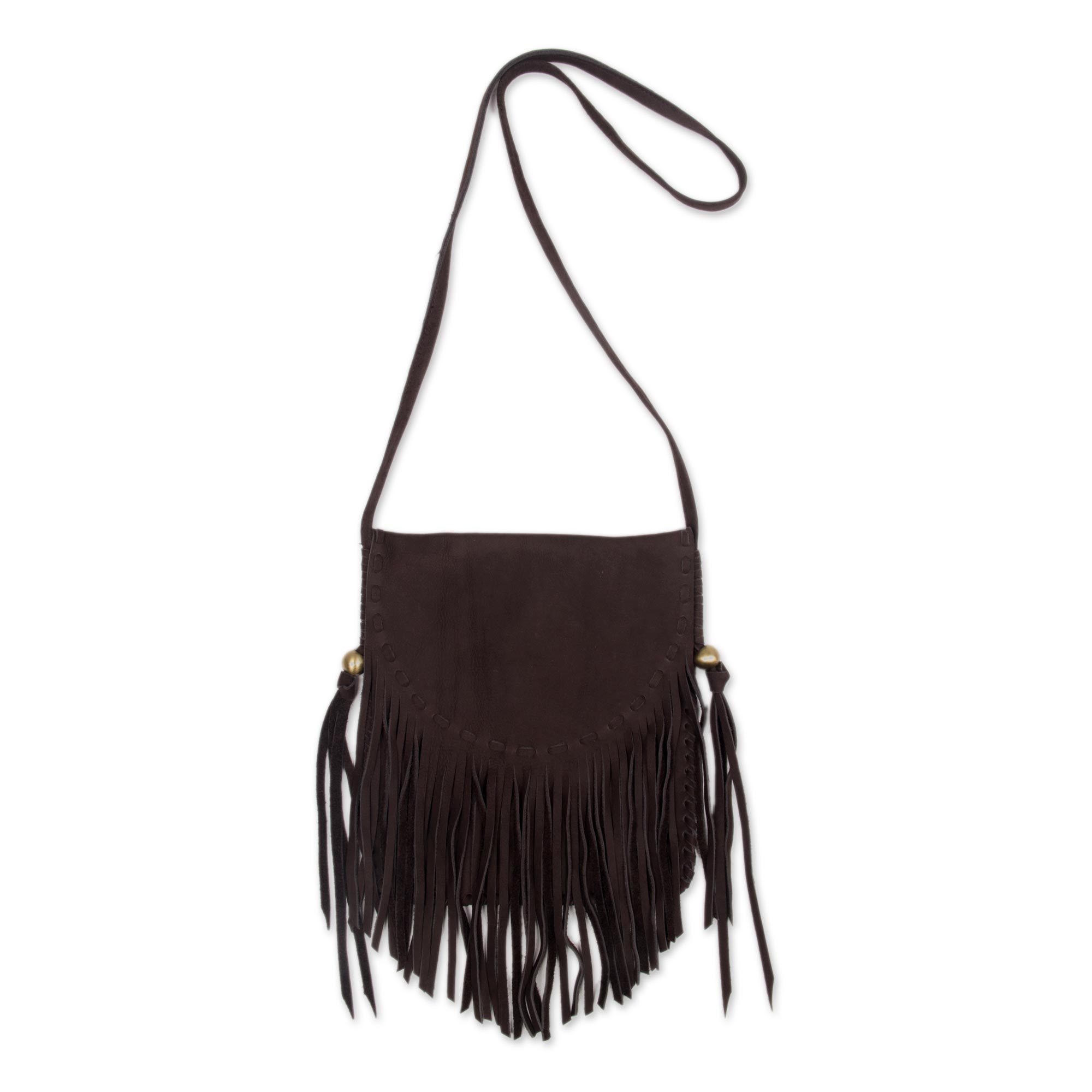 Bohemian Style Espresso Brown Suede Fringe Shoulder Bag Espresso