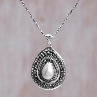 Cultured pearl necklace, 'Pearl of Hope' - Artisan Crafted Sterling Silver and Cultured Pearl Necklace