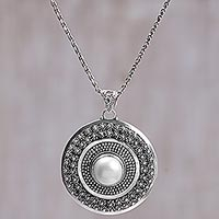 Cultured mabe pearl pendant necklace, 'Bundar Moon' - Cultured Pearl Sterling Silver Pendant Necklace Indonesia