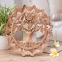 Wood relief panel, 'Life Tree' - Decorative Hand Carved Wood Wall Relief Panel