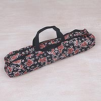 Cotton batik yoga mat bag, 'Stars and Roses' - Handcrafted Javanese Cotton Batik Yoga Mat Bag