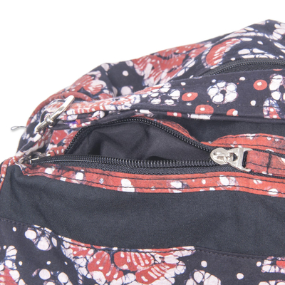 Cotton batik yoga mat bag, 'Stars and Roses' - Handcrafted Javanese Cotton Batik Yoga Mat Bag