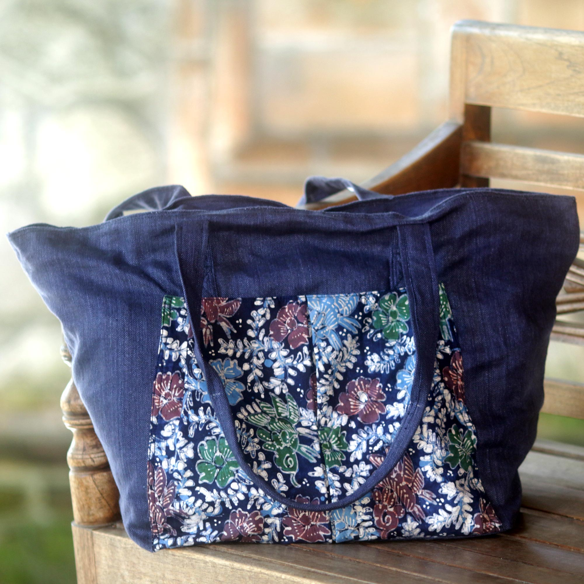 Handmade Navy Cotton Batik Tote Bag from Indonesia - Gleeful Garden ...