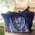 Cotton batik tote bag, 'Gleeful Garden' - Handmade Navy Cotton Batik Tote Bag from Indonesia thumbail