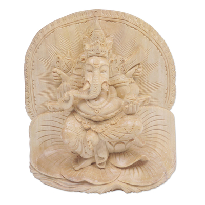 Wood sculpture, 'Ganesha's Bliss' - Wood Sculpture Ganesha Statuette Hand Carved in Indonesia
