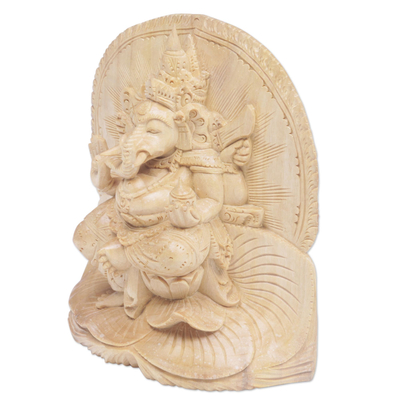 Escultura de madera - Escultura de madera estatuilla de Ganesha tallada a mano en Indonesia