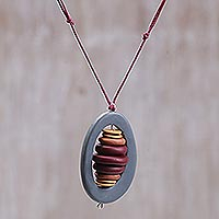 Polymer clay and resin pendant necklace, 'Center of All Things' - Polymer Clay and Resin Pendant Necklace from Indonesia