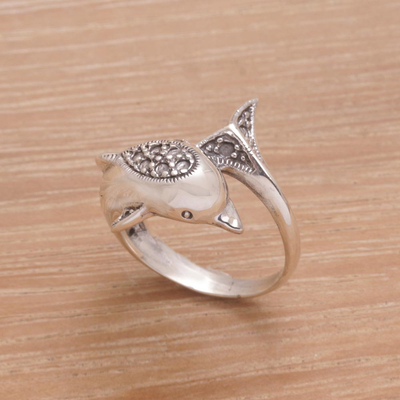 Sterling silver cocktail ring, Soaring Dolphin
